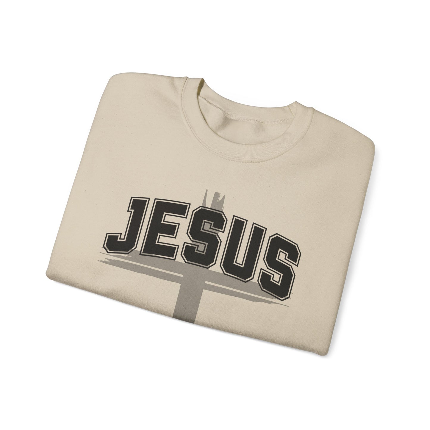 Christian Womens Mens Jesus Collegiate Lettered Jesus Cross Unisex Heavy Blend™ Crewneck Sweatshirt
