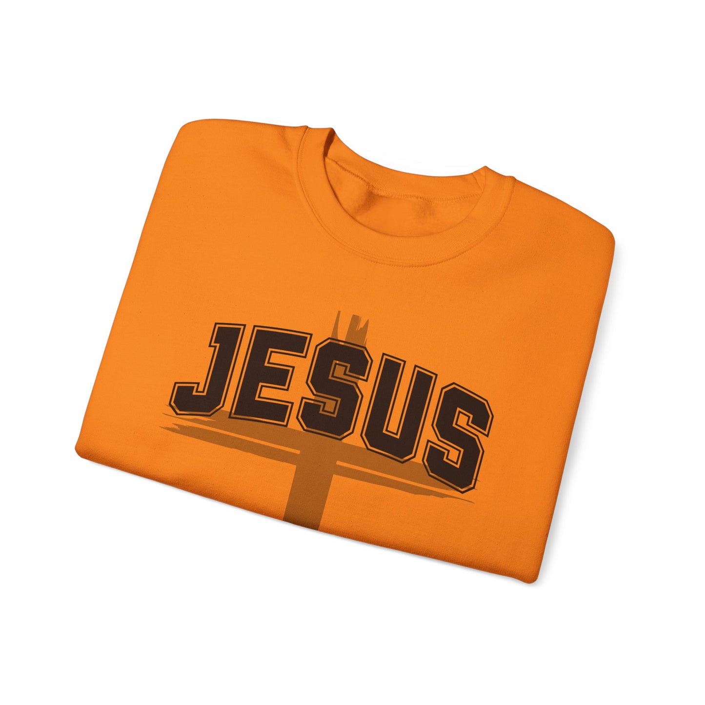 Christian Womens Mens Jesus Collegiate Lettered Jesus Cross Unisex Heavy Blend™ Crewneck Sweatshirt
