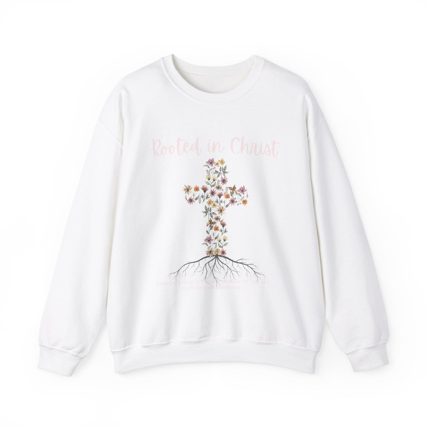 Christian Womens Floral Cross Rooted in Christ Heavy Blend™ Crewneck Sweatshirt