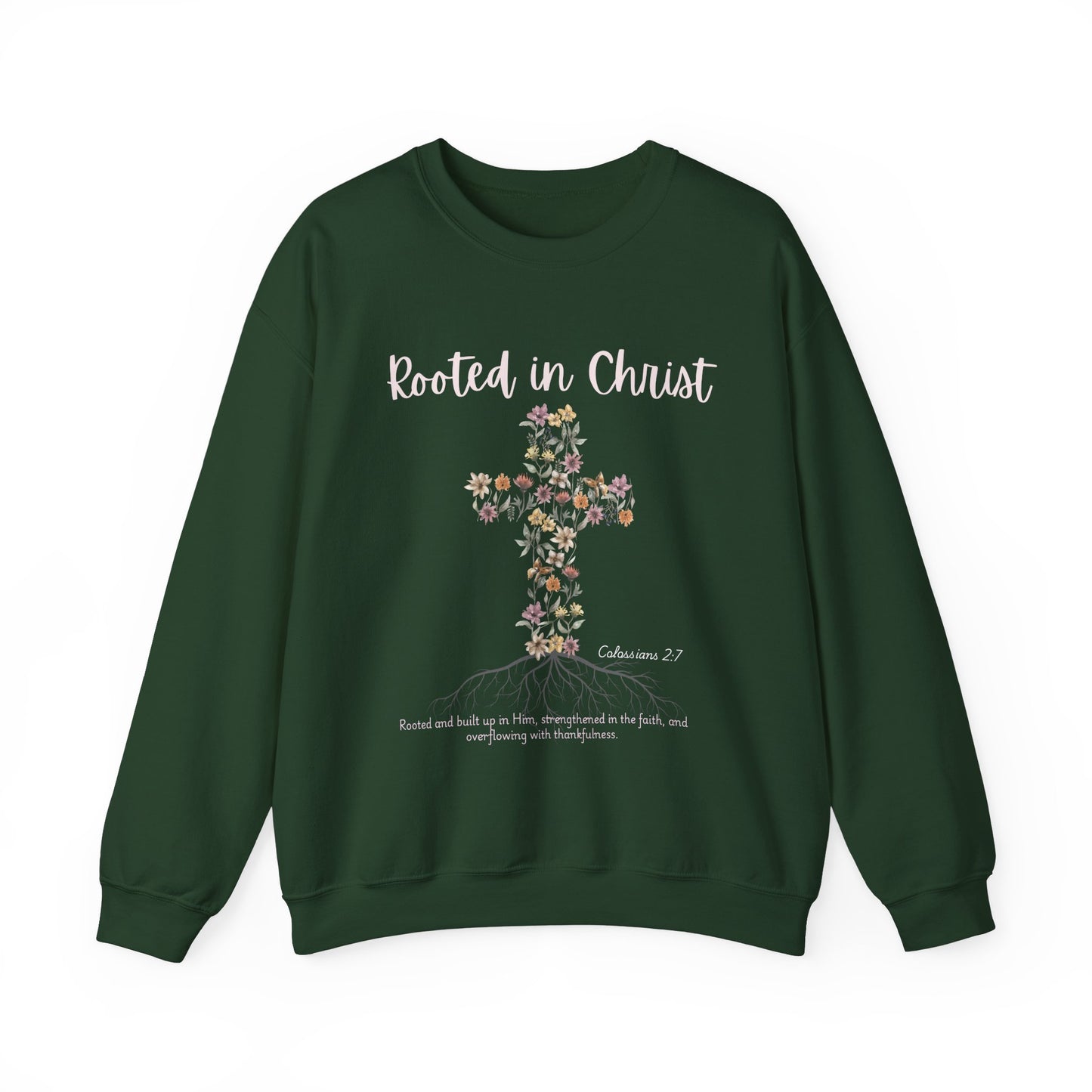 Christian Womens Floral Cross Rooted in Christ Heavy Blend™ Crewneck Sweatshirt