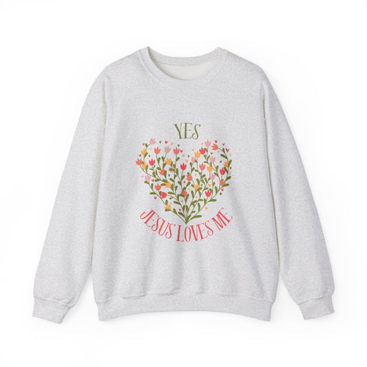 Christian Womens Floral Yes Jesus Loves Me Crewneck Sweatshirt