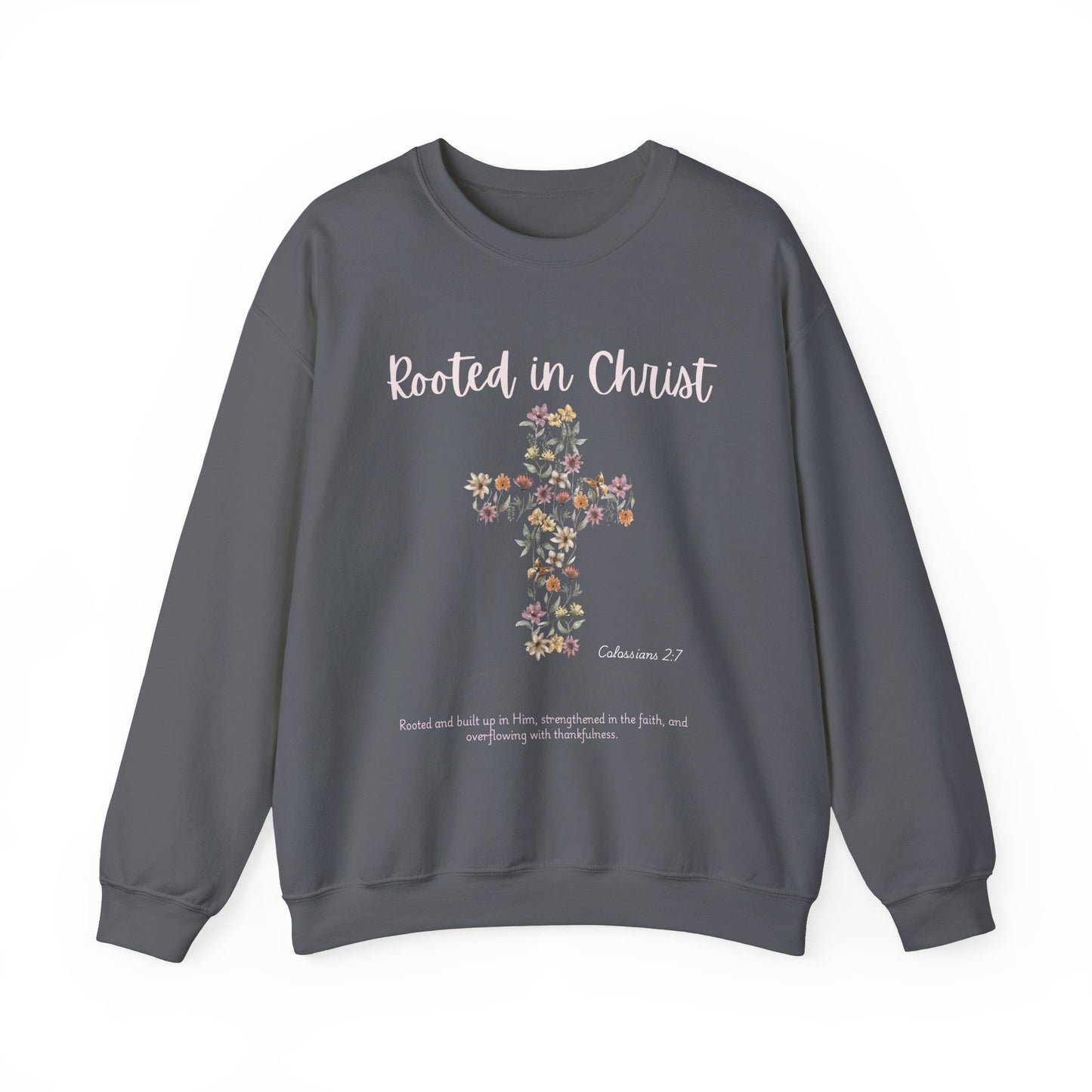 Christian Womens Floral Cross Rooted in Christ Heavy Blend™ Crewneck Sweatshirt