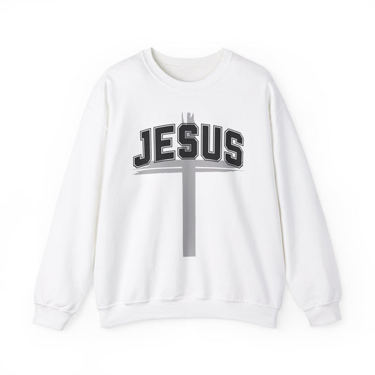 Christian Womens Mens Jesus Collegiate Lettered Jesus Cross Unisex Heavy Blend™ Crewneck Sweatshirt