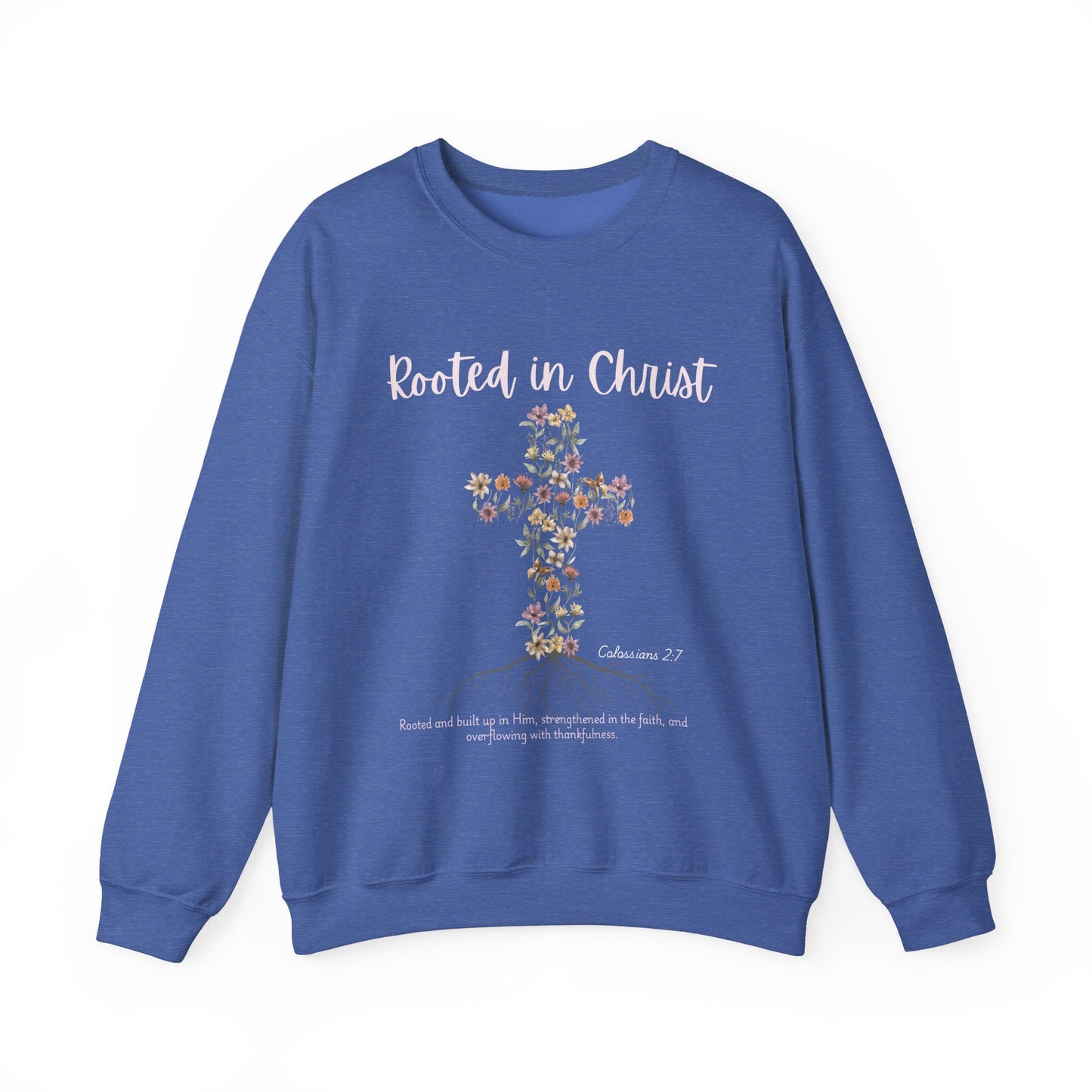 Christian Womens Floral Cross Rooted in Christ Heavy Blend™ Crewneck Sweatshirt