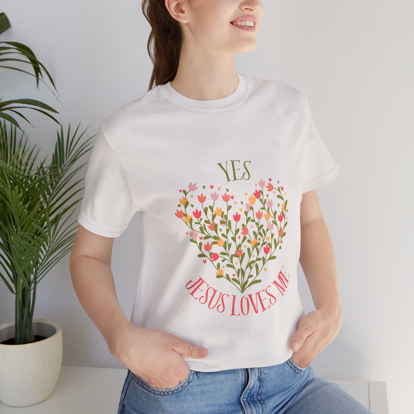 Christian Women’s Floral Yes Jesus Loves Me Short Sleeve Tee